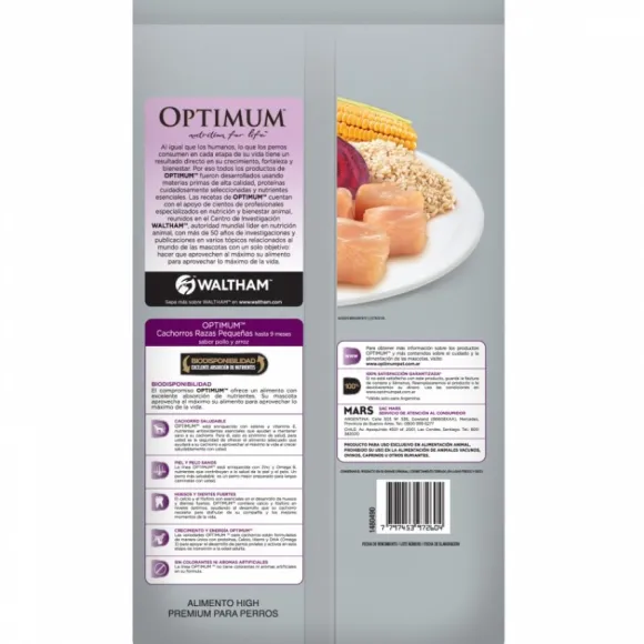 Optimum Cachorro Raza Peque A Sabor Pollo Y Arroz Alimento Para Perros